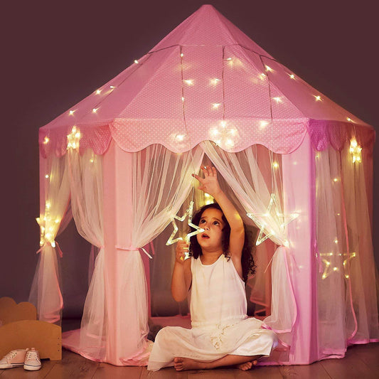 Princess Castle Play Tent with Star Lights for Girls