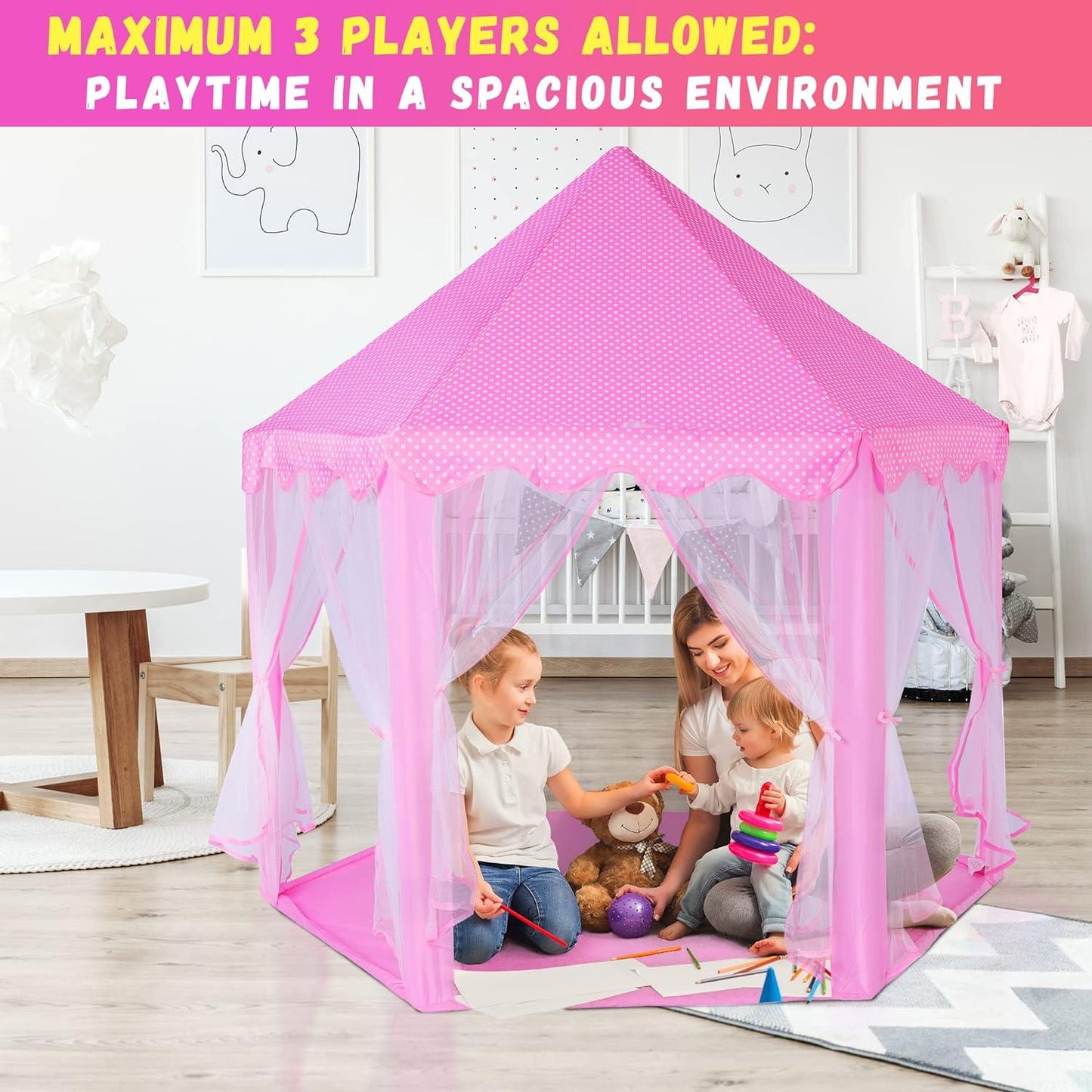 Princess Castle Play Tent with Star Lights for Girls