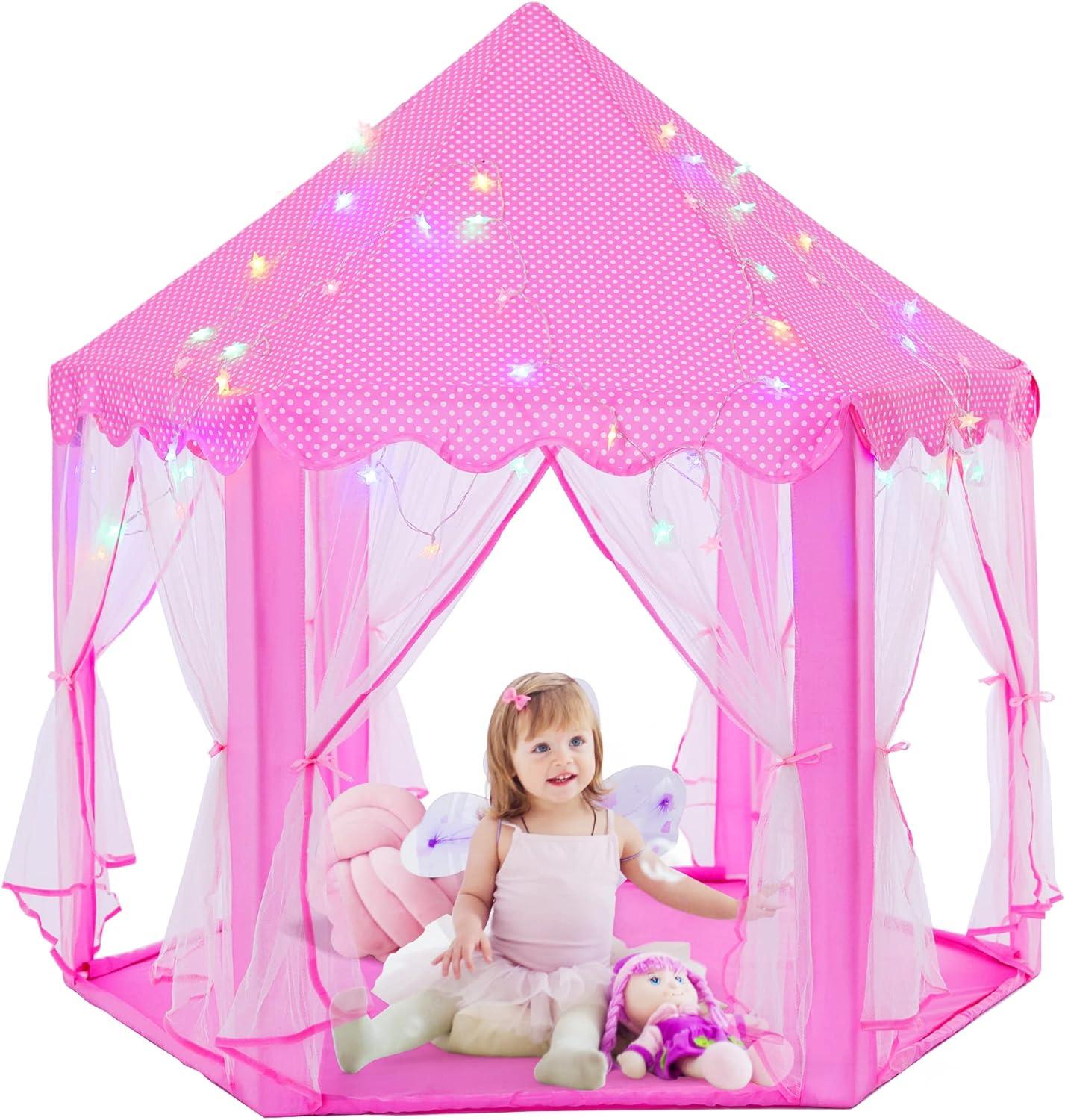 Princess Castle Play Tent with Star Lights for Girls