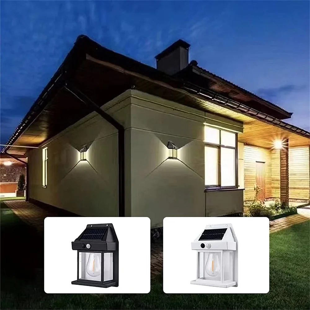 New Solar Tungsten Wall Lamp Three Modes Outdoor Villa Garden Courtyard Waterproof Decoration Induction Lantern Small Night Lamp