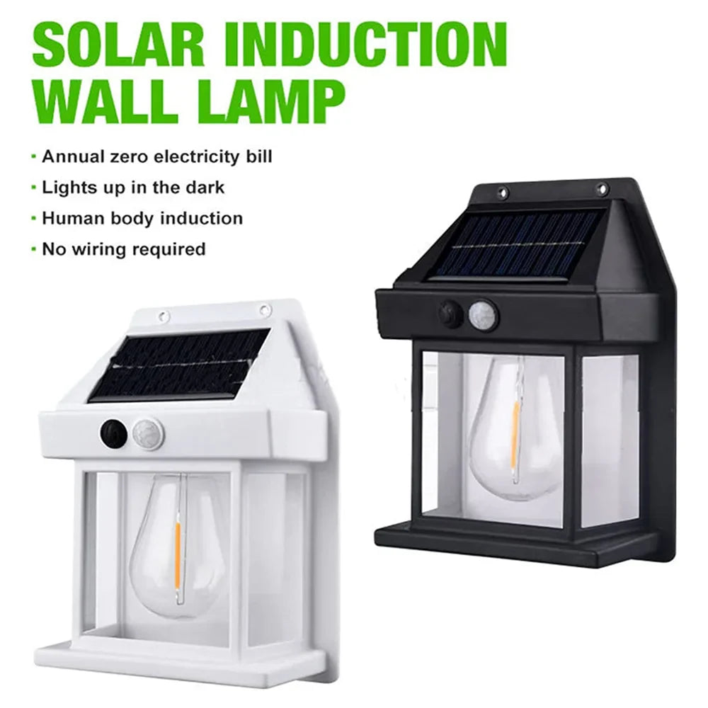 New Solar Tungsten Wall Lamp Three Modes Outdoor Villa Garden Courtyard Waterproof Decoration Induction Lantern Small Night Lamp