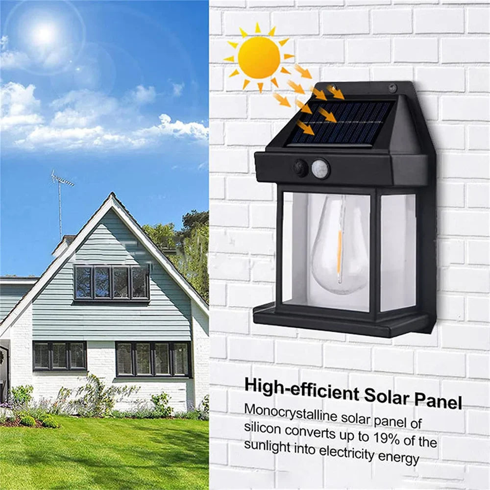 New Solar Tungsten Wall Lamp Three Modes Outdoor Villa Garden Courtyard Waterproof Decoration Induction Lantern Small Night Lamp