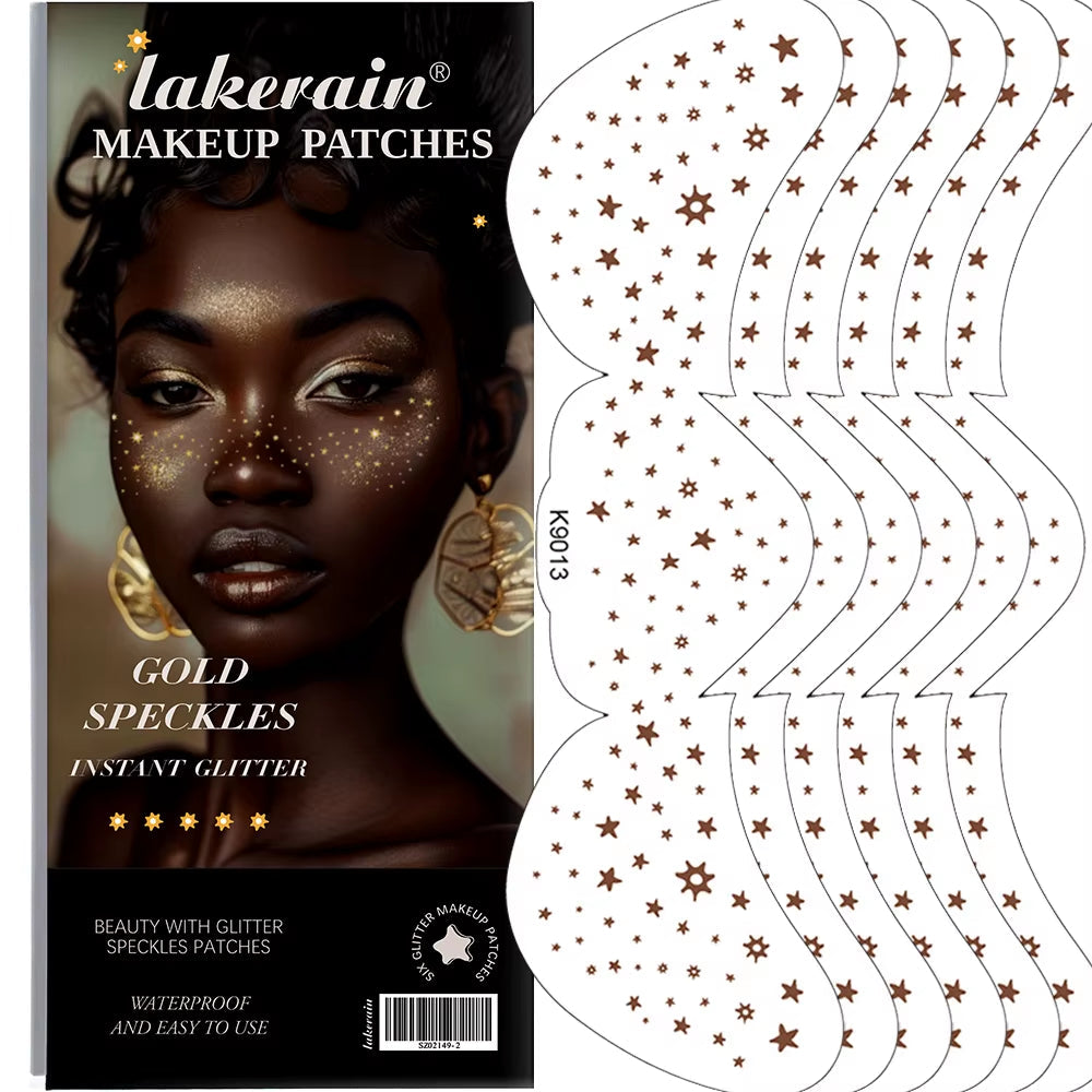 Gold Glitter Skincare Freckles Face Tattoo 6 Sheets/Box for Women Girls Perfect for Party Makeup